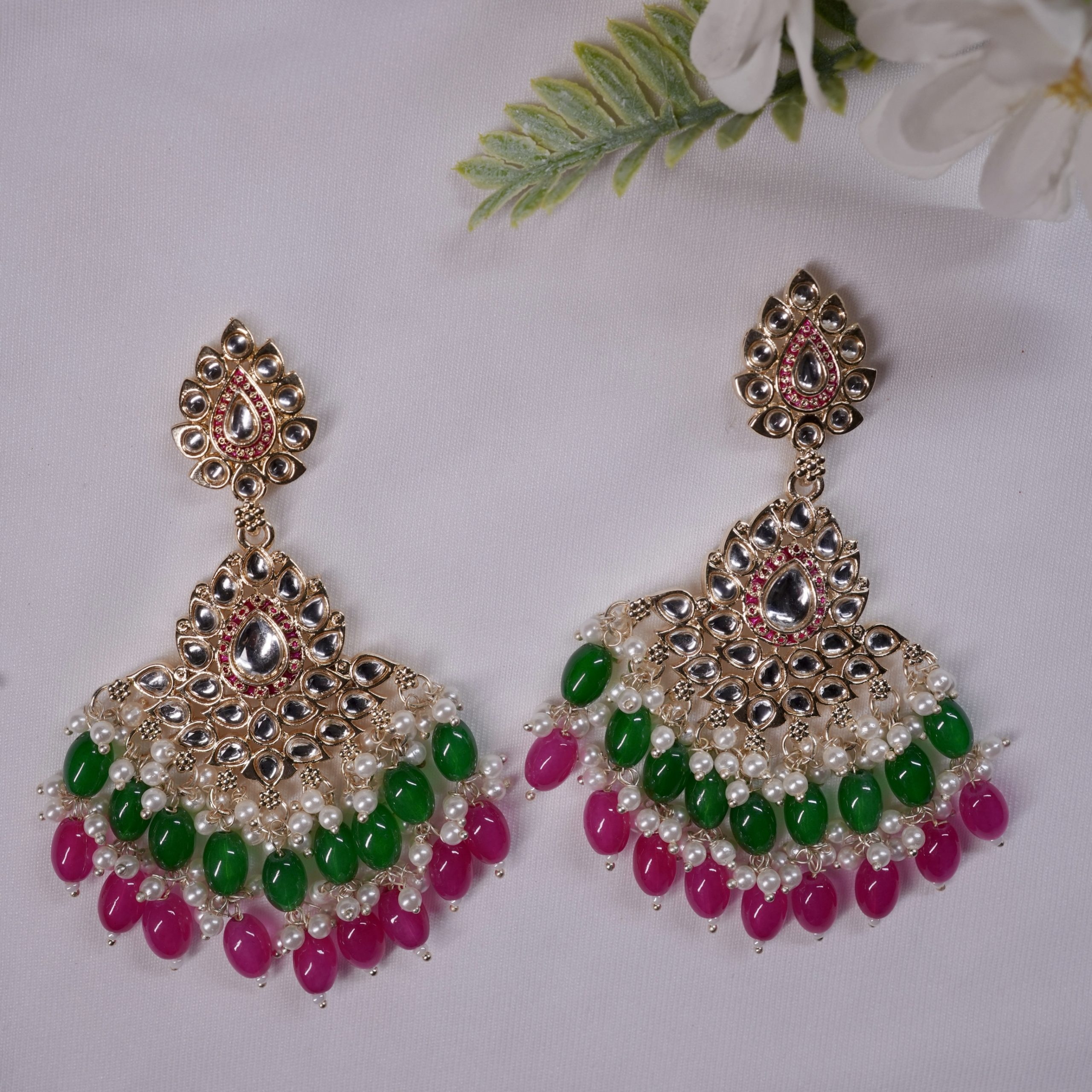 Pink earrings , green earrings , KUNDAN ,