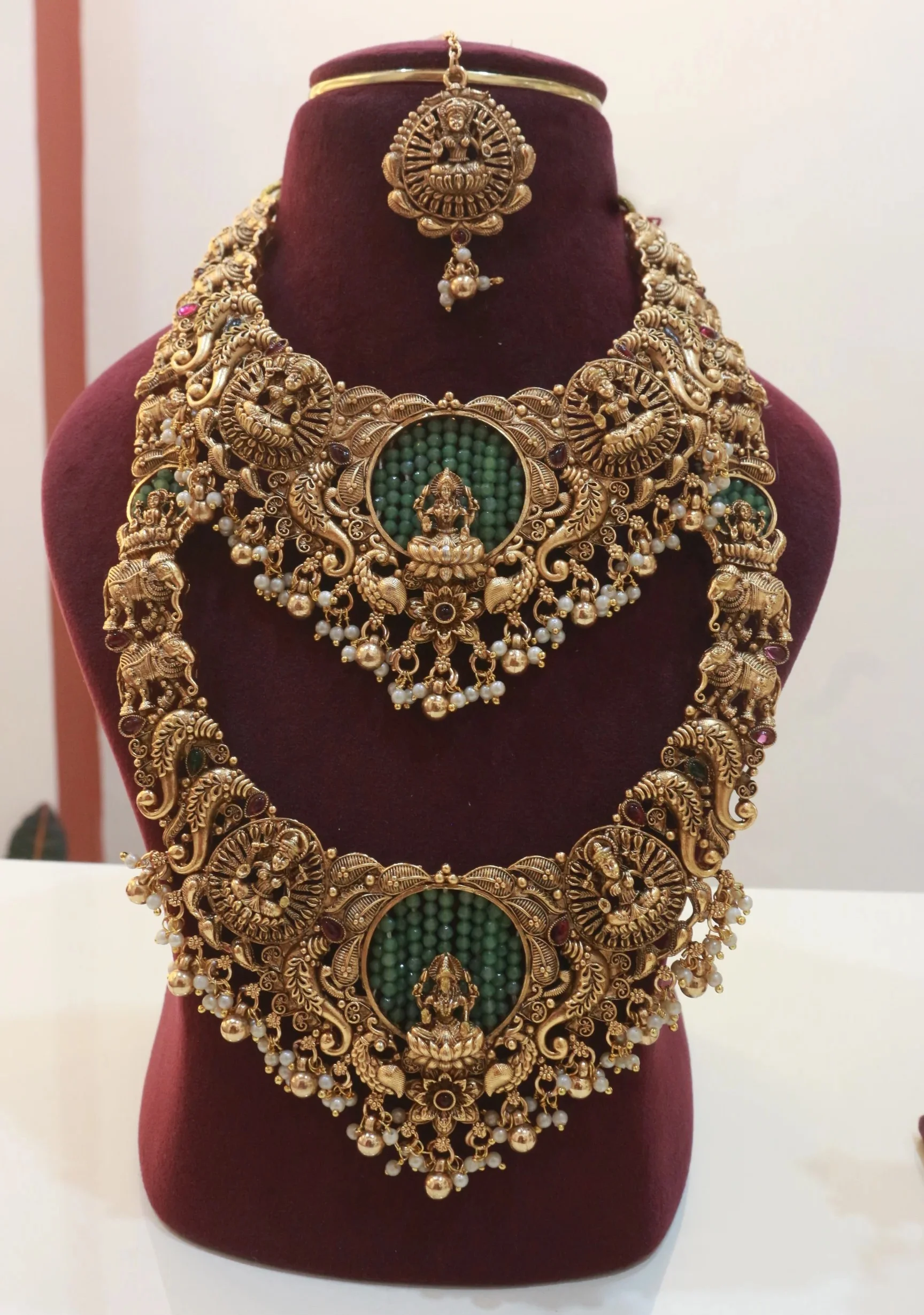 Green beads Lakshmi Temple Set